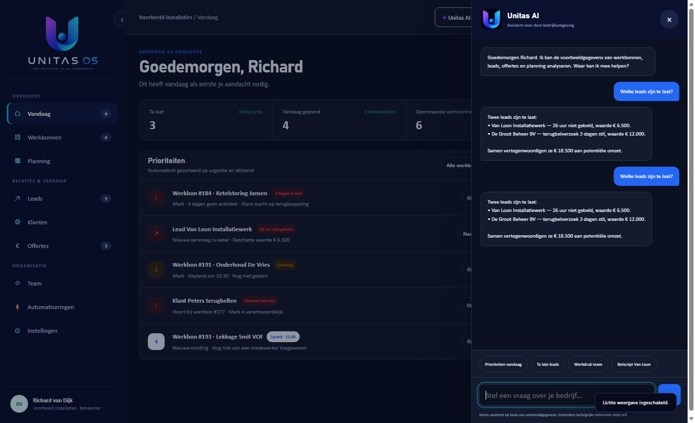 Unitas OS met demo-assistent